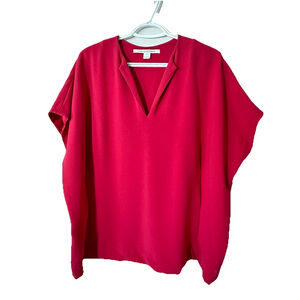 Diane Von Furstenberg Red Silk Blouse Loose Fit Size P Notch Collar MSRP $224